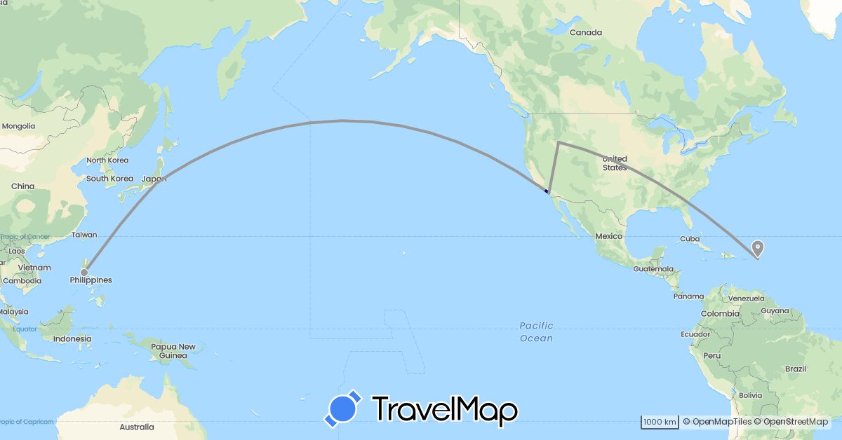 TravelMap itinerary: driving, plane in Japan, Netherlands, Philippines, United States (Asia, Europe, North America)